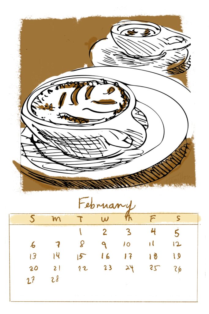 calendar page february with coffee