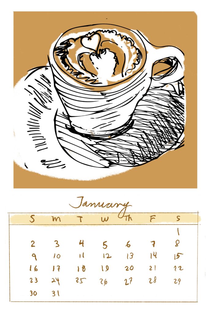calendar page january with coffee