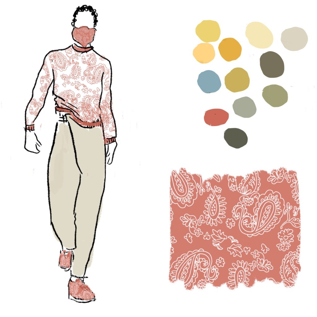 male fashion figure with pattern and palette